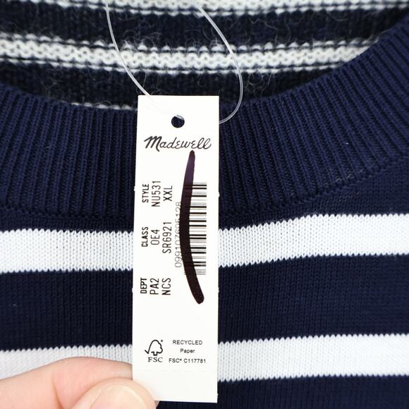 NWT Madewell Mixed-Yarn Cotton Alpaca Striped Sweater In Navy Cream Size XXL - Picture 10 of 11